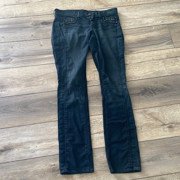 straight leg black jeans, good condition. small bleach stain back of left knee. - Picture 1 of 2